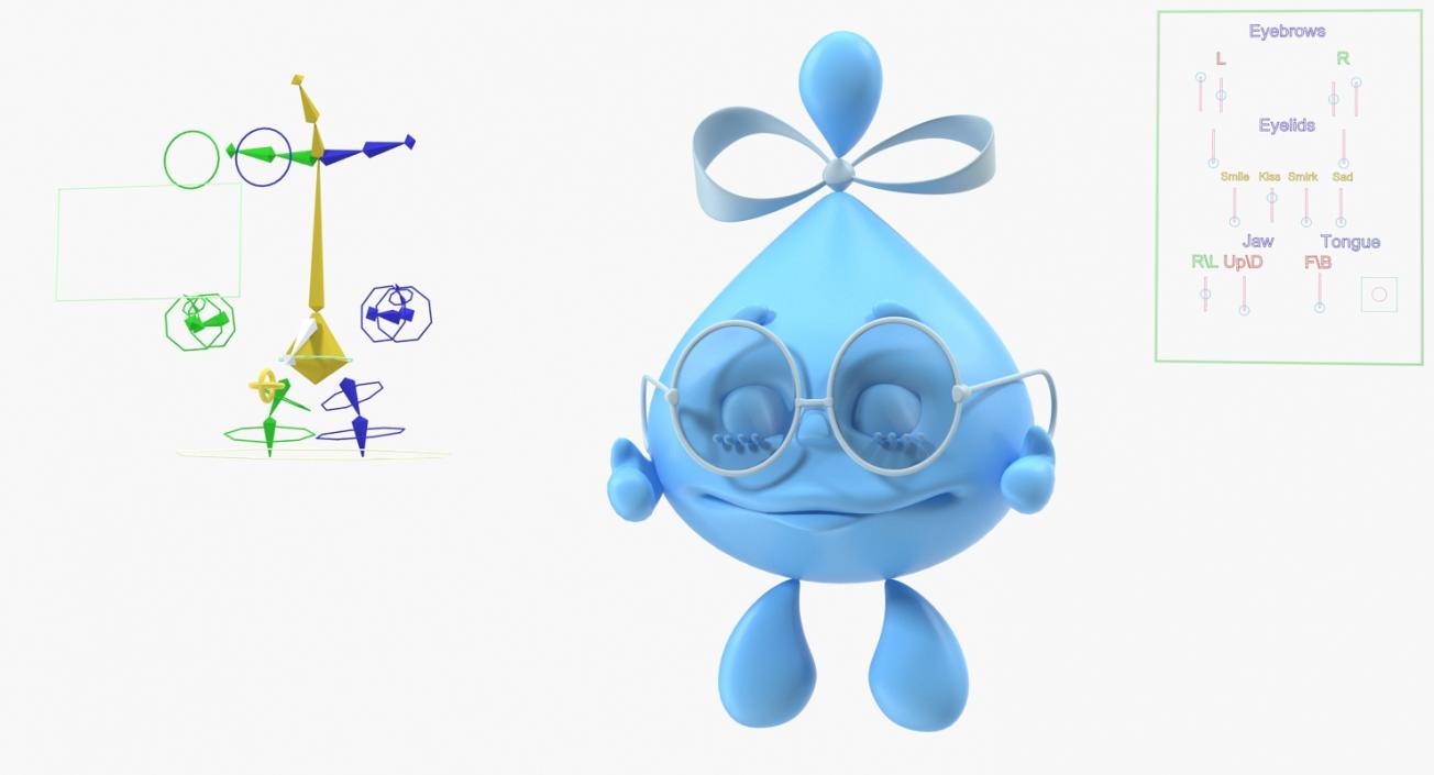 3D Water Droplet Cartoon Lady Character Rigged model