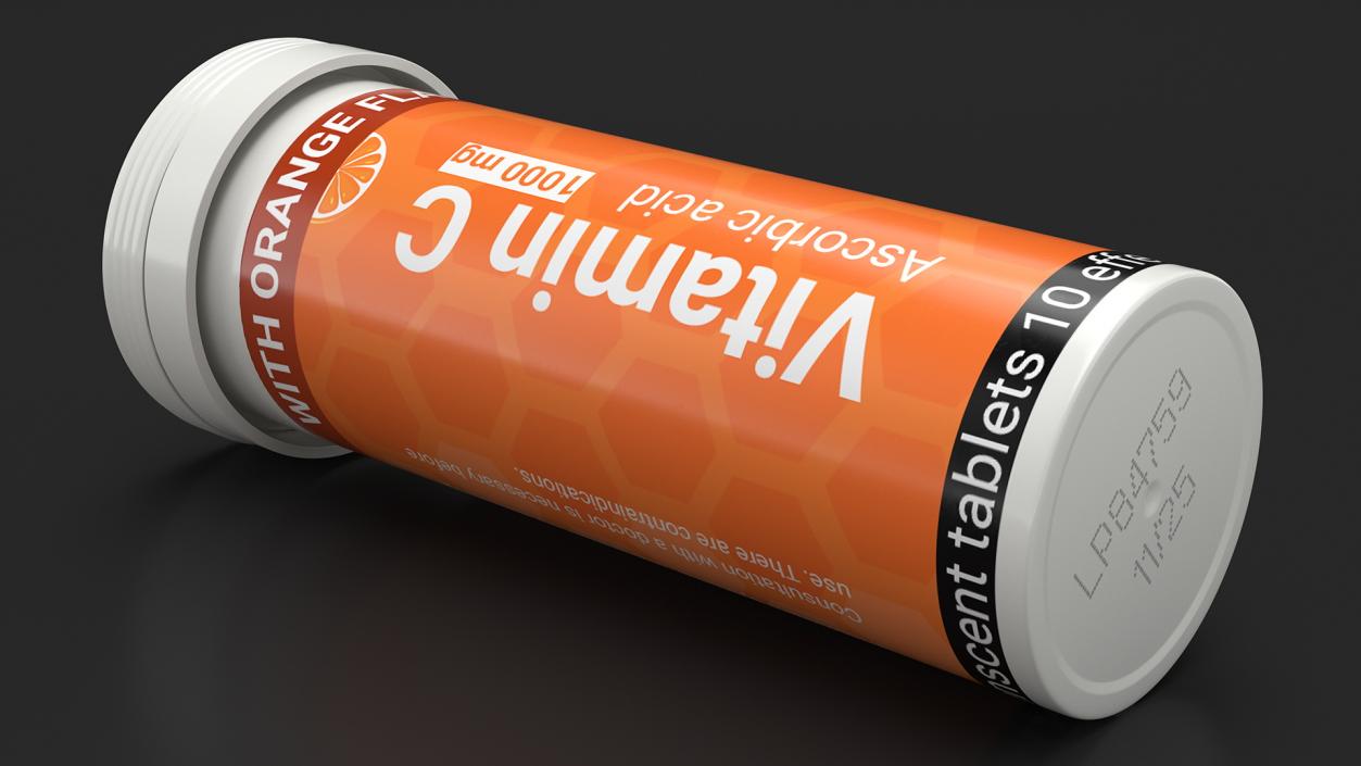 Vitamin C Tube Packaging 10 Tabs Open 3D