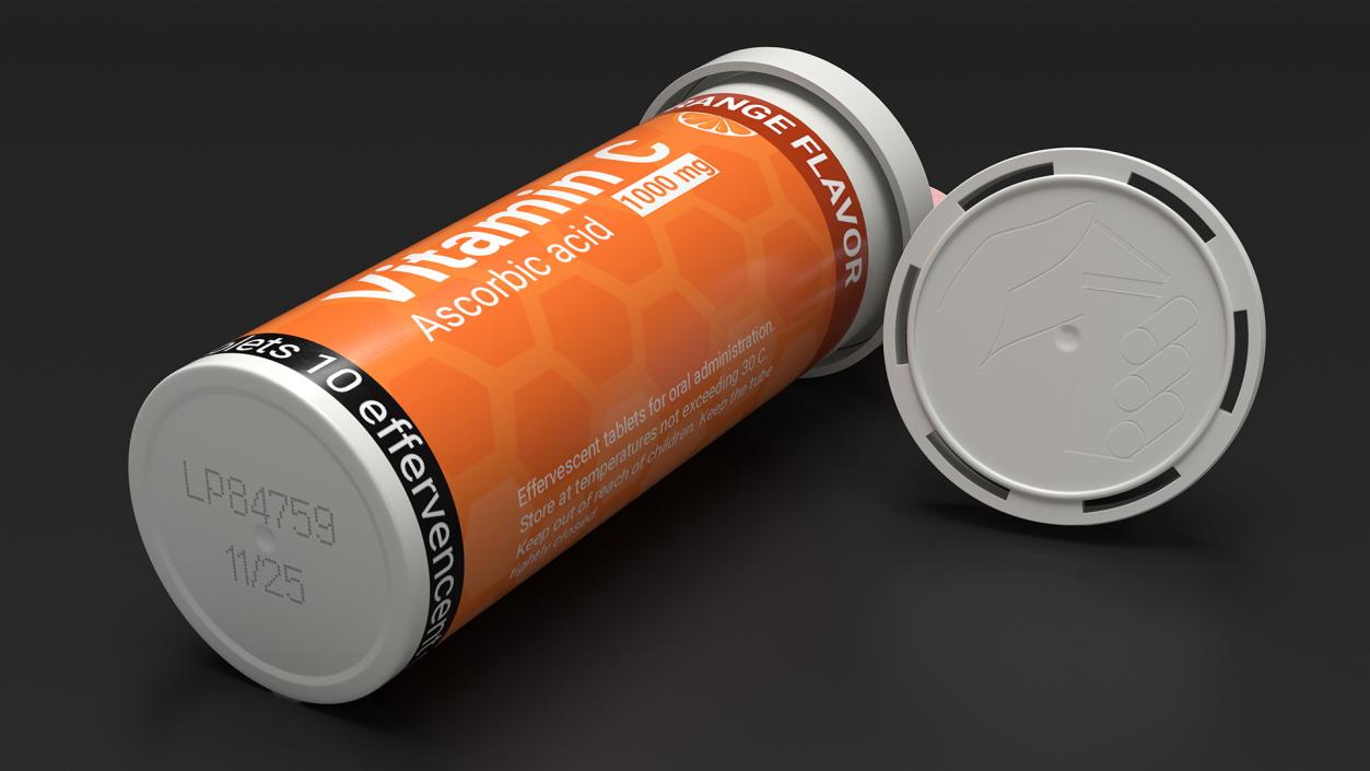 Vitamin C Tube Packaging 10 Tabs Open 3D