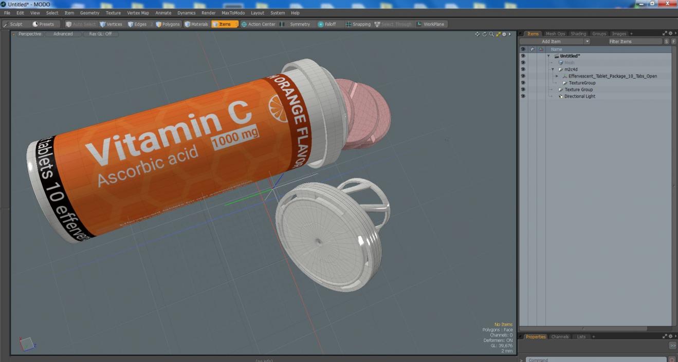 Vitamin C Tube Packaging 10 Tabs Open 3D