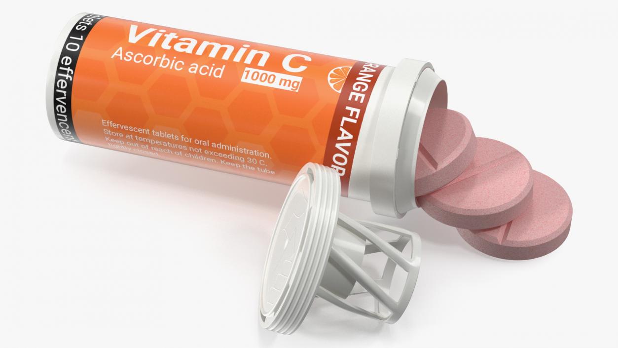 Vitamin C Tube Packaging 10 Tabs Open 3D