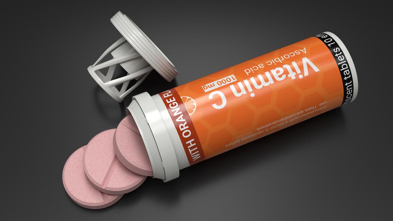 Vitamin C Tube Packaging 10 Tabs Open 3D