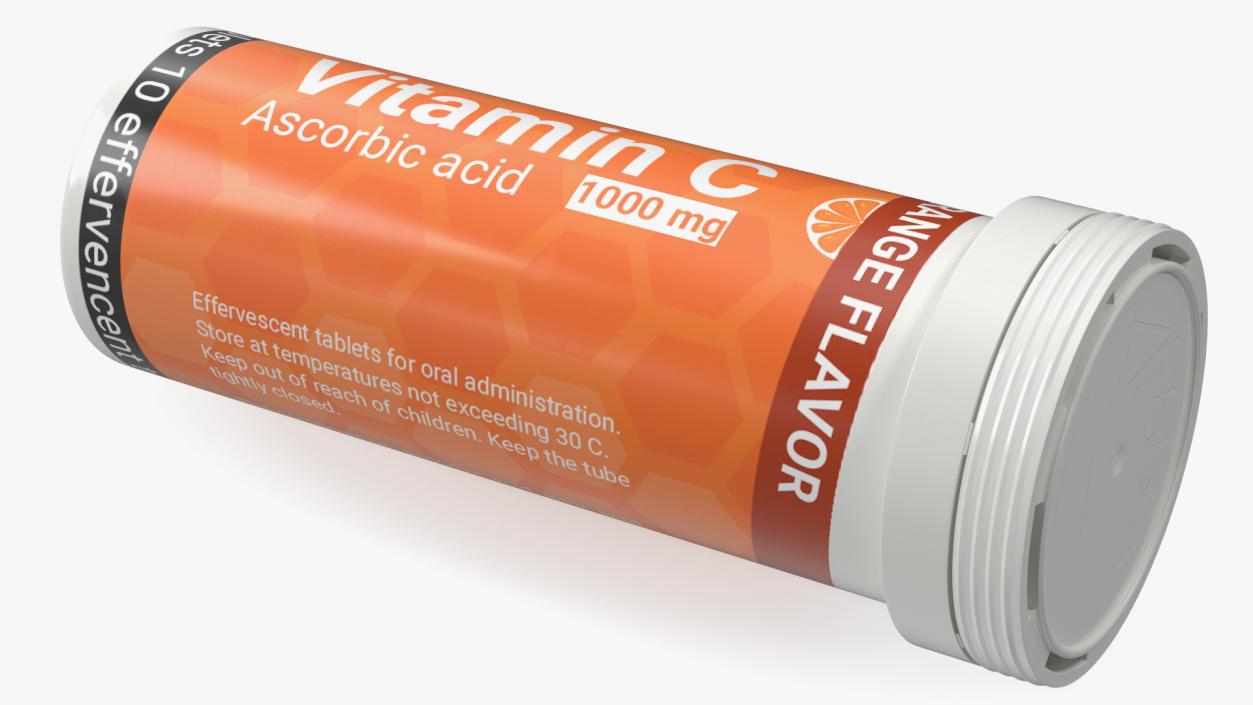 Vitamin C Tube Packaging 10 Tabs Open 3D