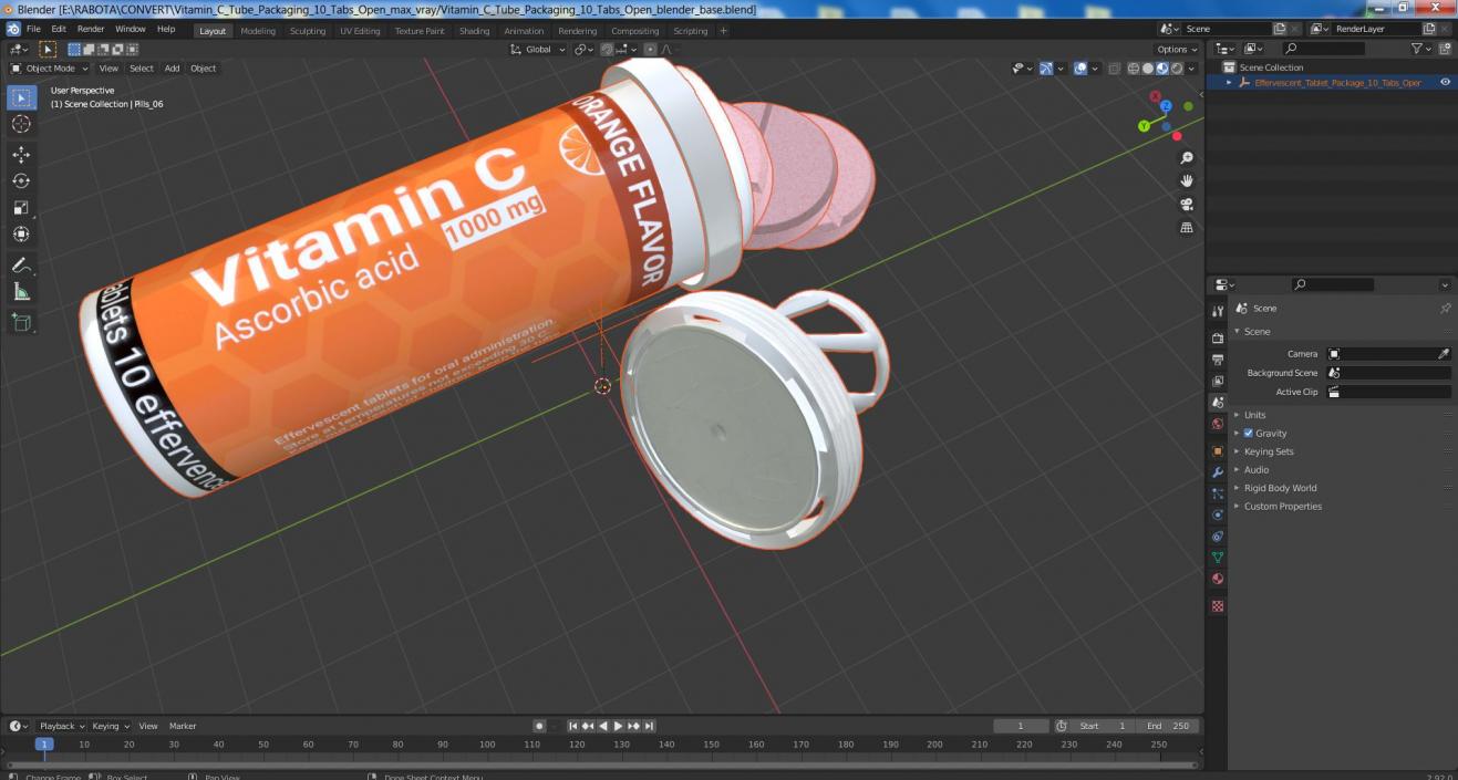 Vitamin C Tube Packaging 10 Tabs Open 3D