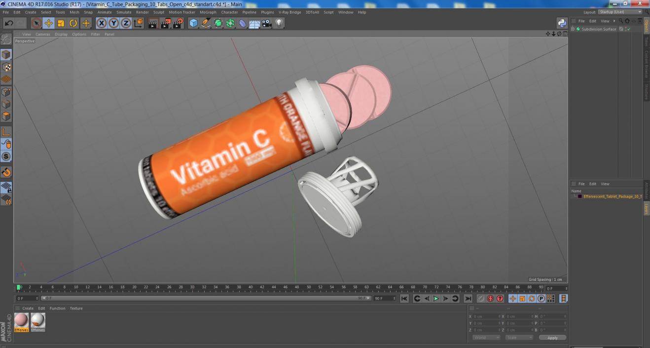 Vitamin C Tube Packaging 10 Tabs Open 3D