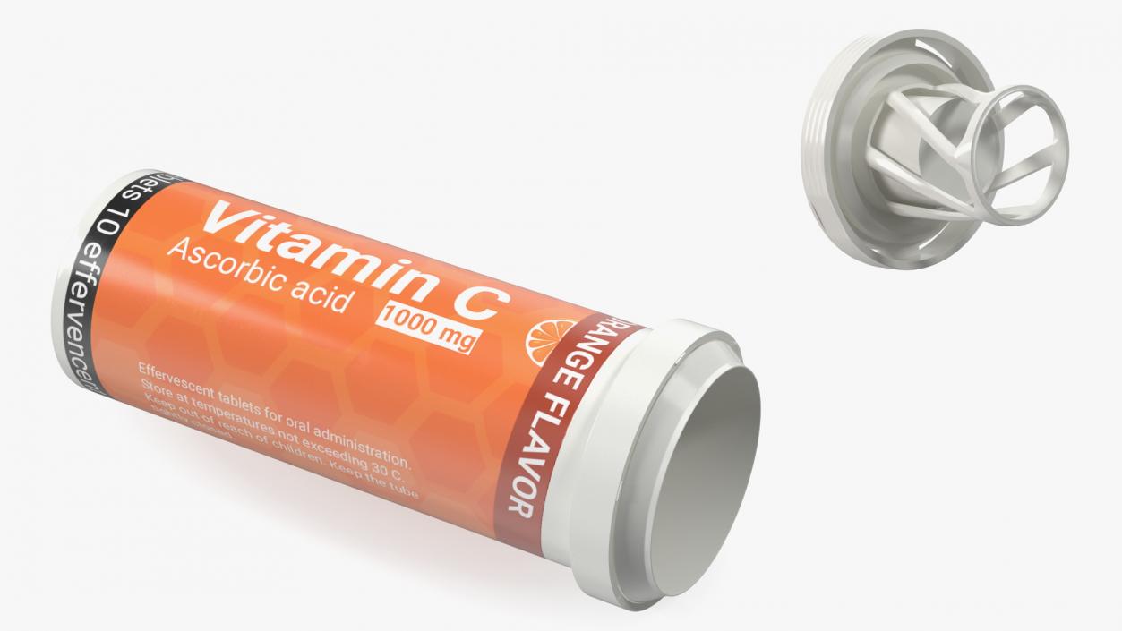 Vitamin C Tube Packaging 10 Tabs Open 3D