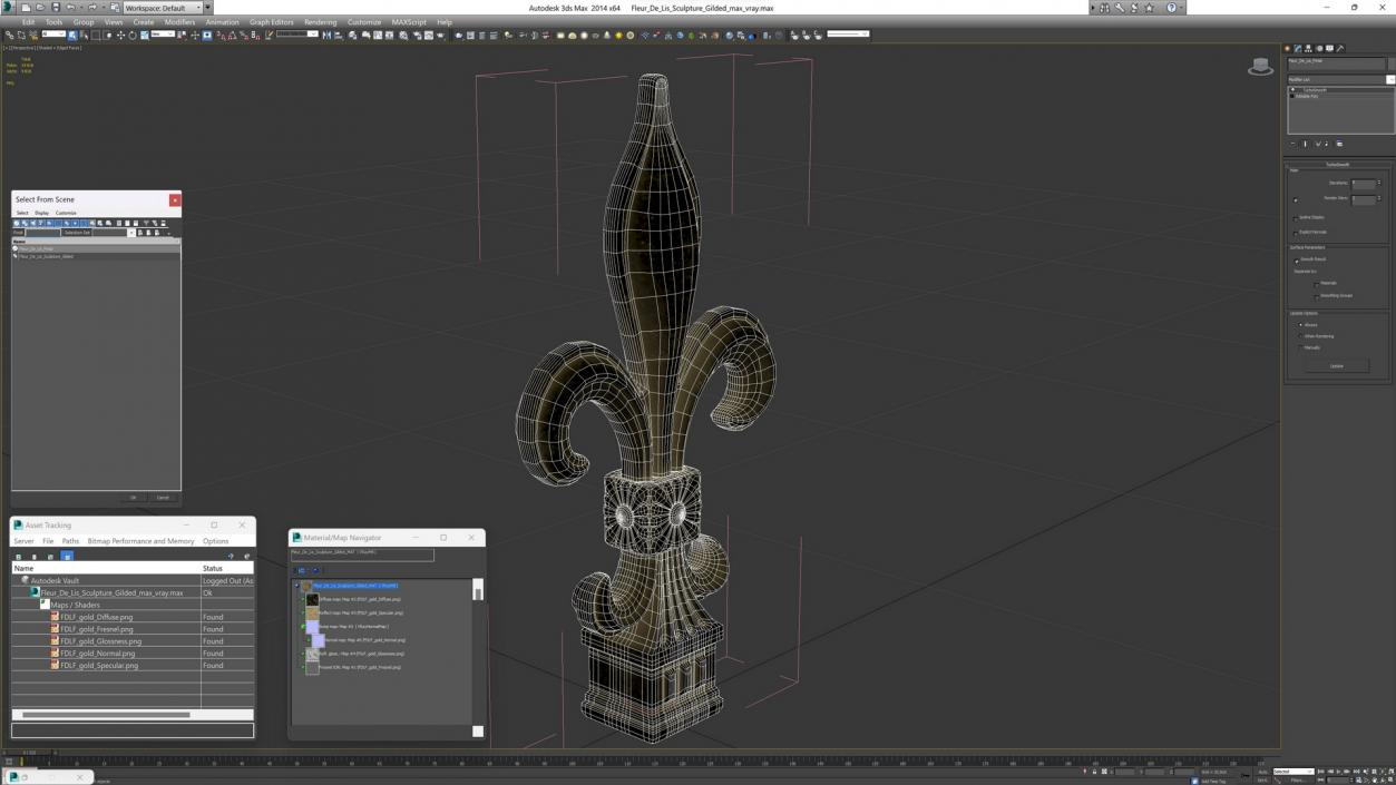 Fleur De Lis Sculpture Gilded 3D model