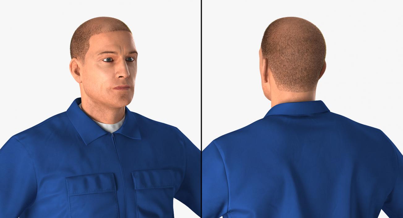 Mechanic Worker Wearing Blue Overalls 3D