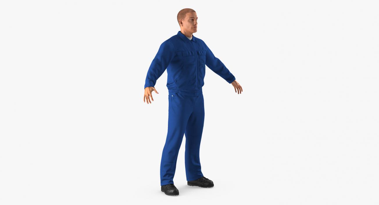 Mechanic Worker Wearing Blue Overalls 3D