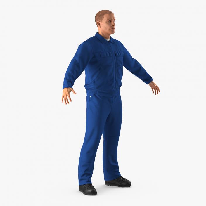 Mechanic Worker Wearing Blue Overalls 3D