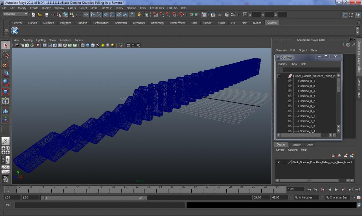 3D Black Domino Knuckles Falling in a Row model