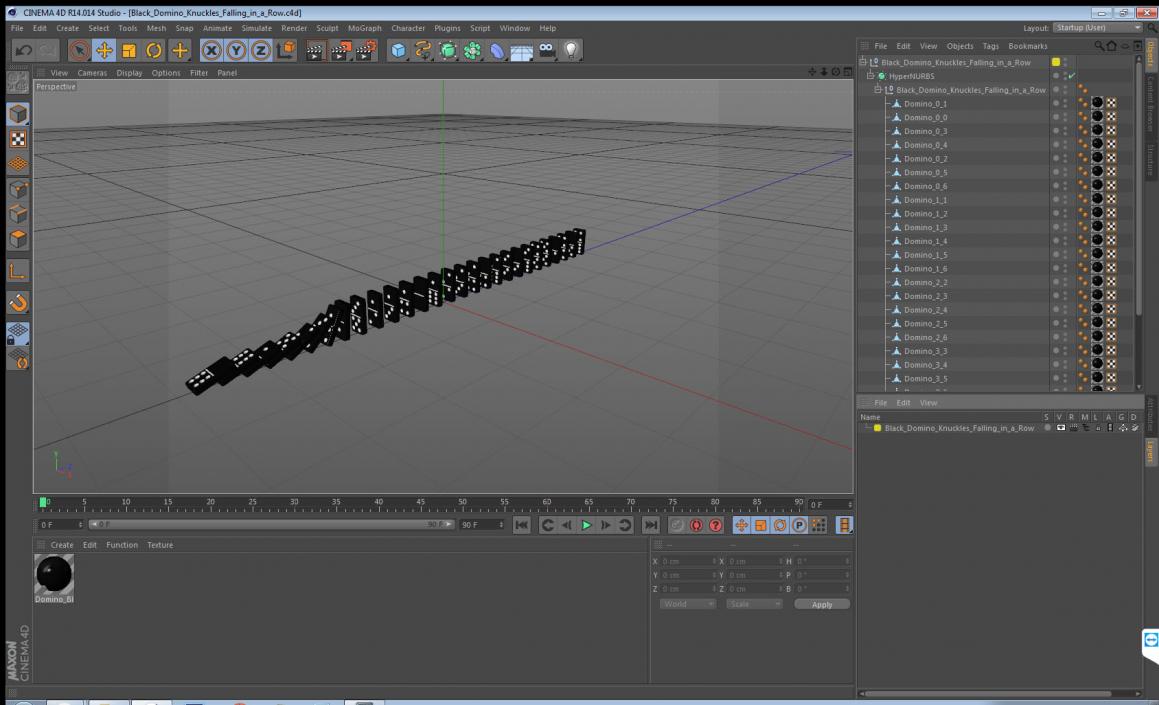 3D Black Domino Knuckles Falling in a Row model