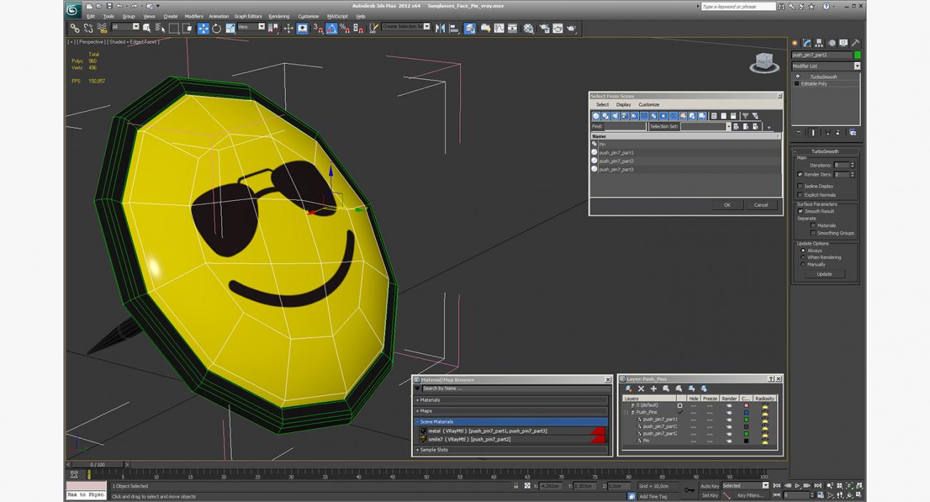 Sunglasses Face Pin 3D model