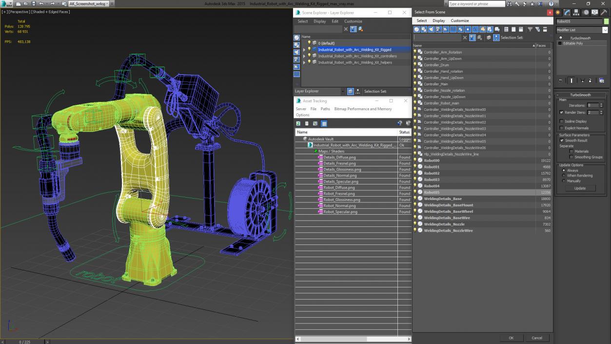 Industrial Robot with Arc Welding Kit Rigged 3D model