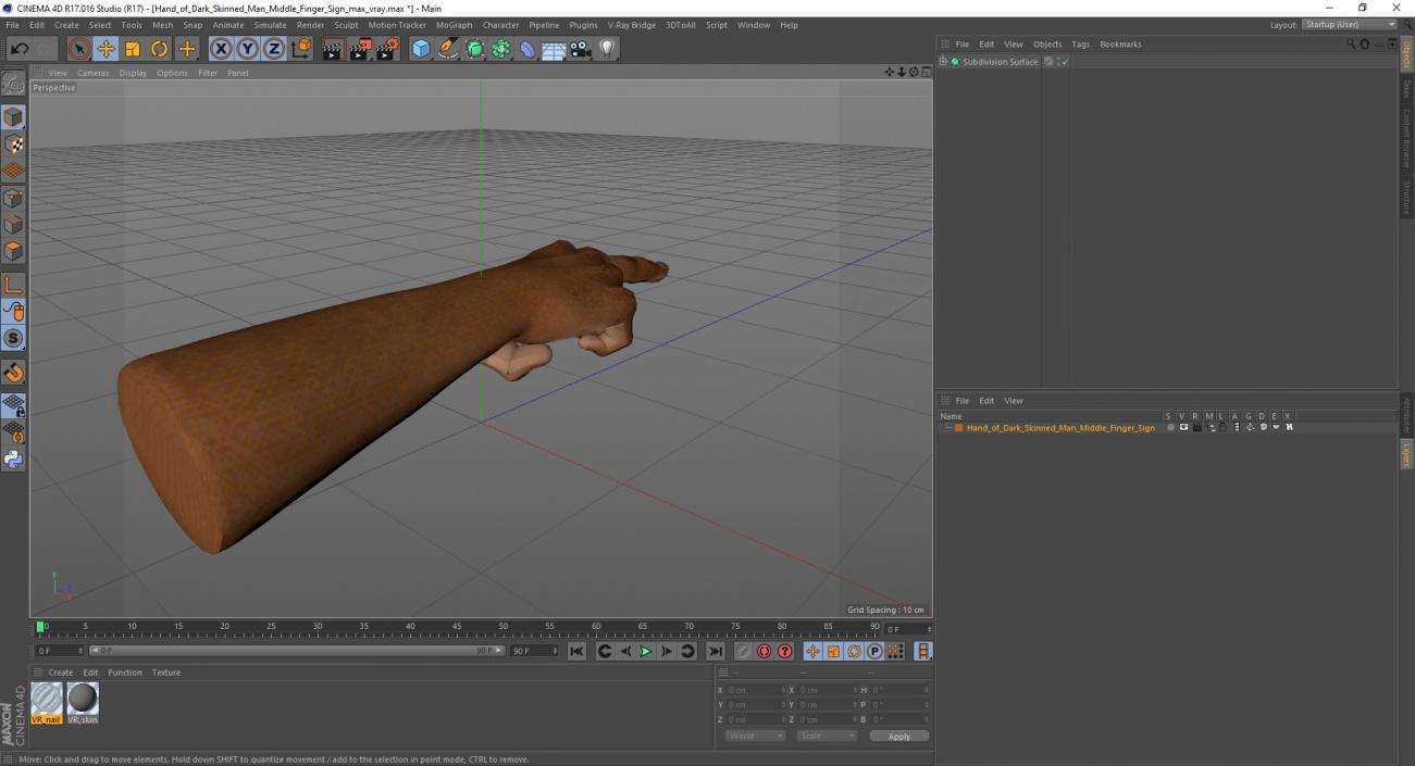 3D Hand of Dark Skinned Man Middle Finger Sign model