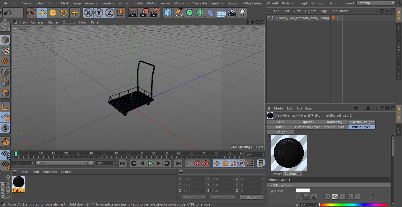 3D Trolley Low Platform with Railing model