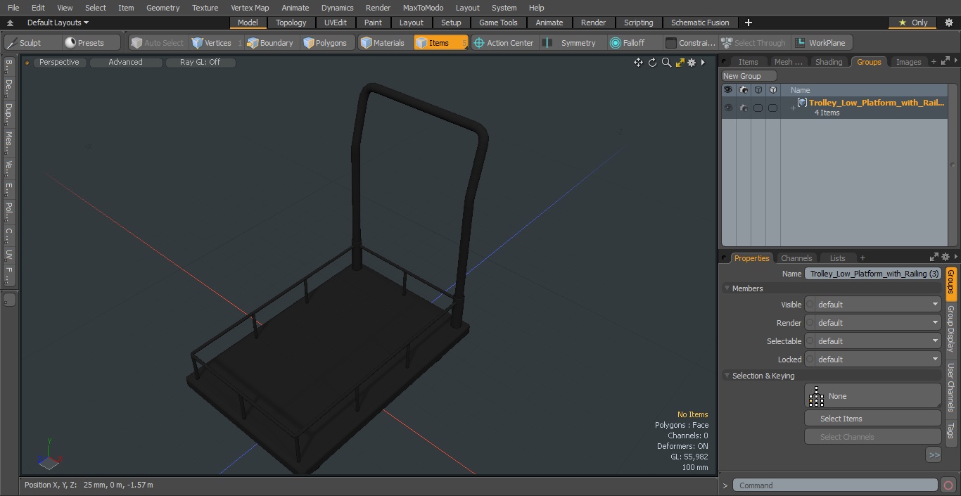 3D Trolley Low Platform with Railing model