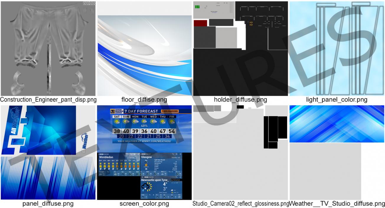 3D Weather Studio TV with Cameras and Presenter Rigged