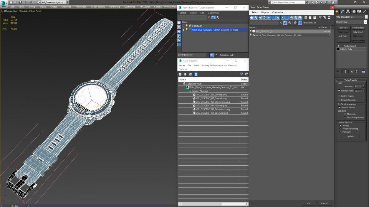 3D Wrist Dive Computer Garmin Descent G1 Solar model