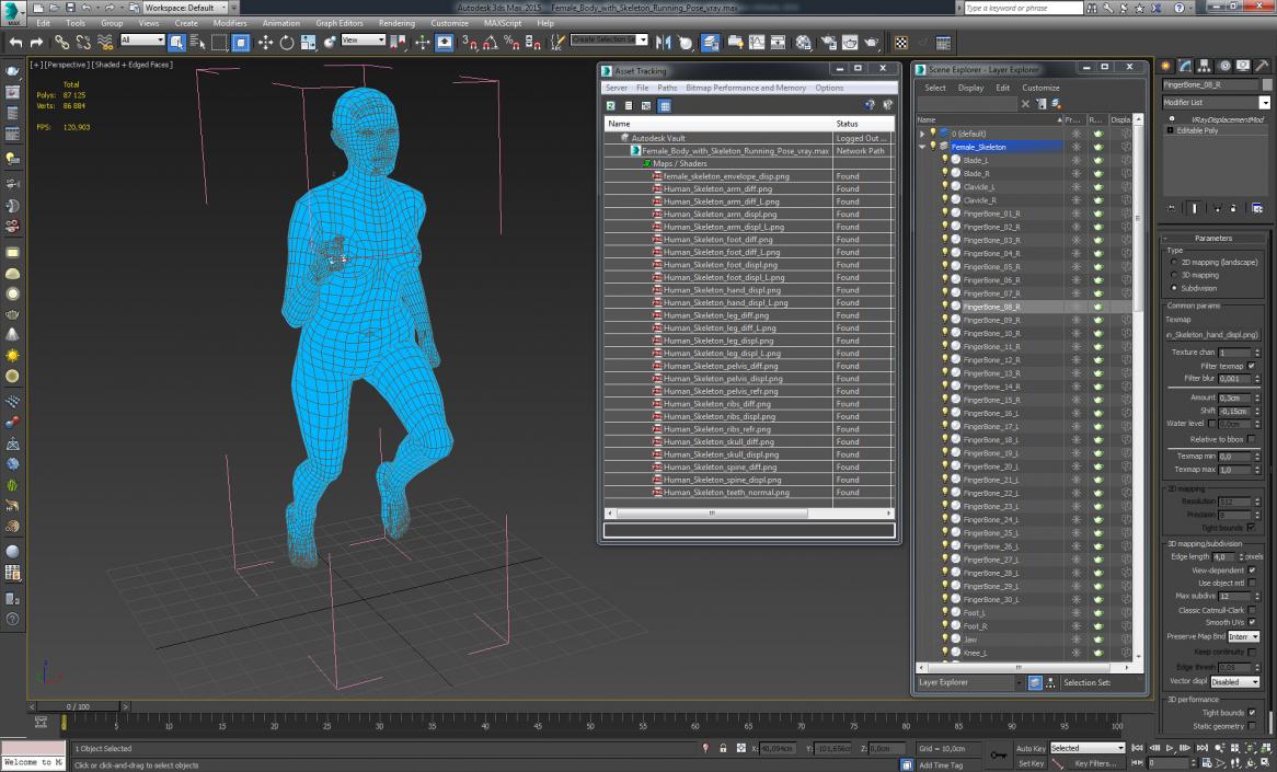 3D Female Body with Skeleton Running Pose model