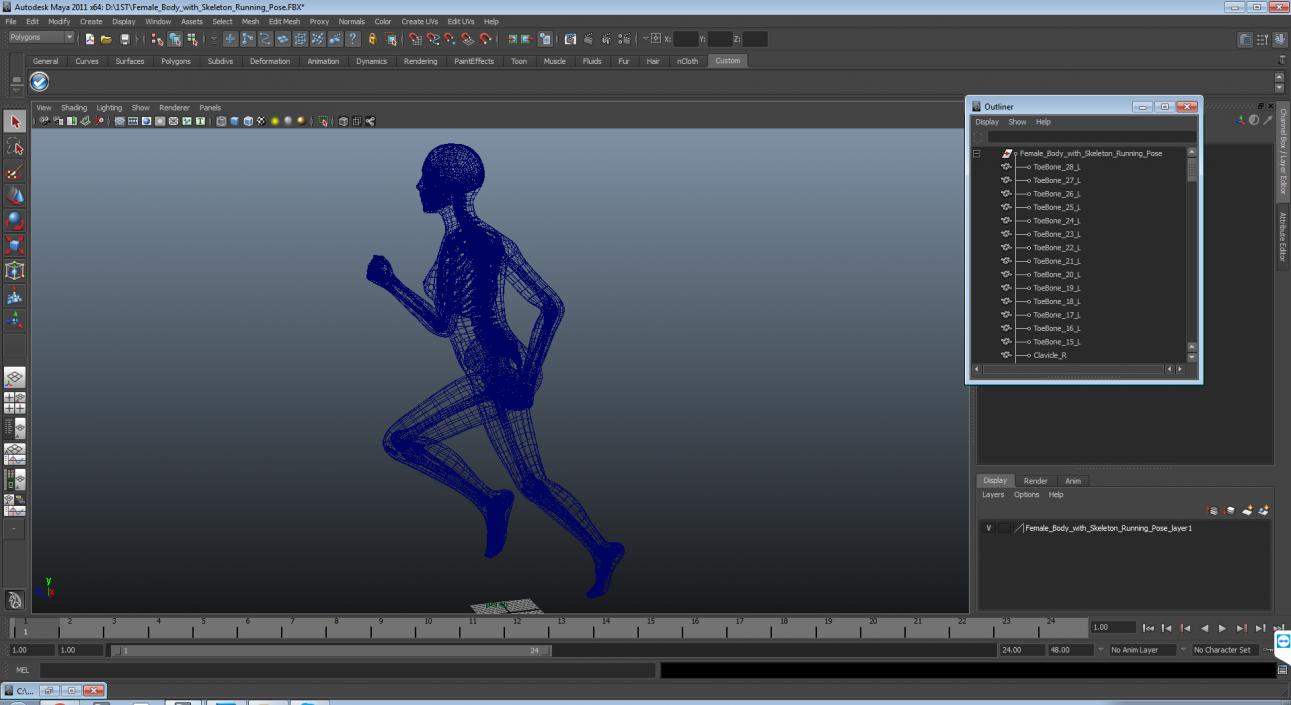 3D Female Body with Skeleton Running Pose model