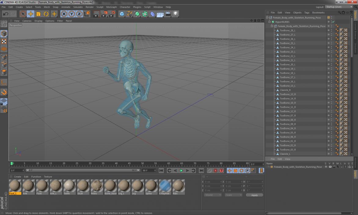 3D Female Body with Skeleton Running Pose model