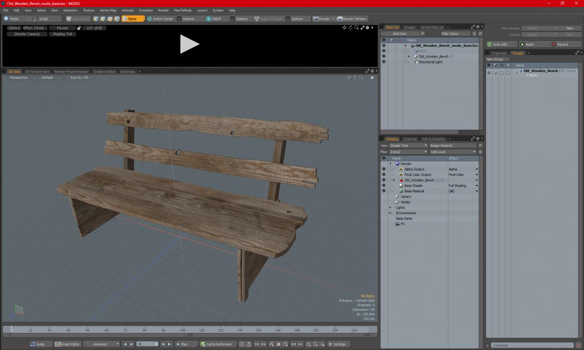 3D Old Wooden Bench