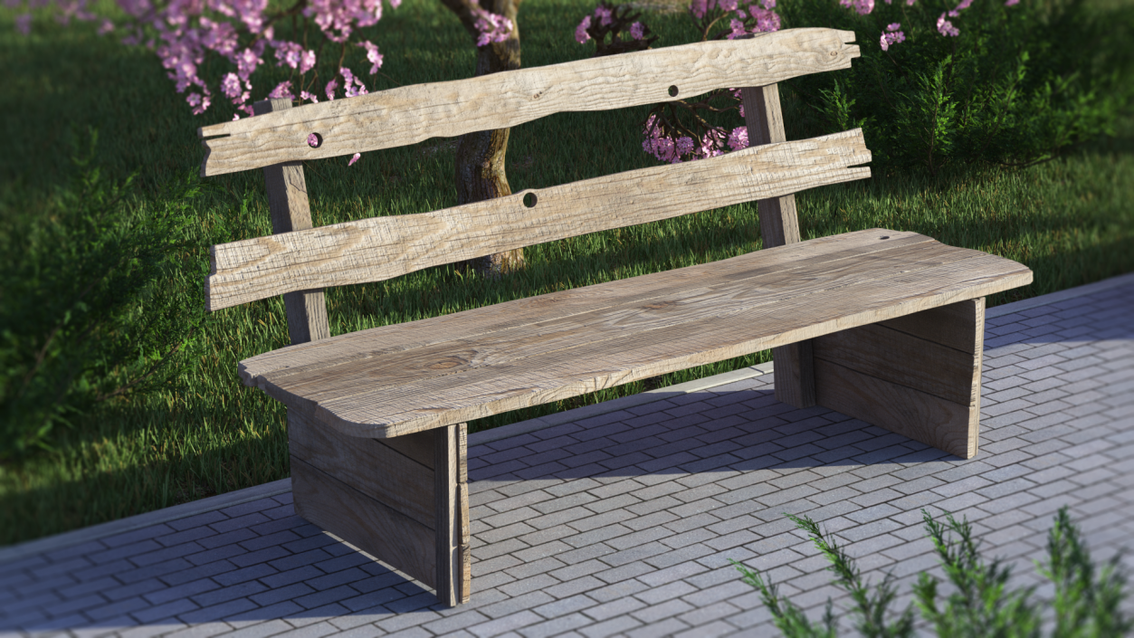 3D Old Wooden Bench