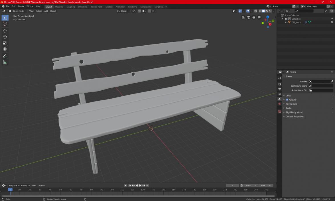 3D Old Wooden Bench