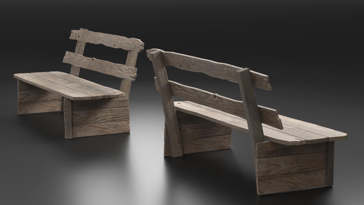 3D Old Wooden Bench