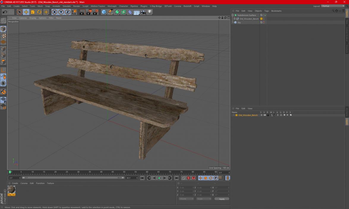 3D Old Wooden Bench