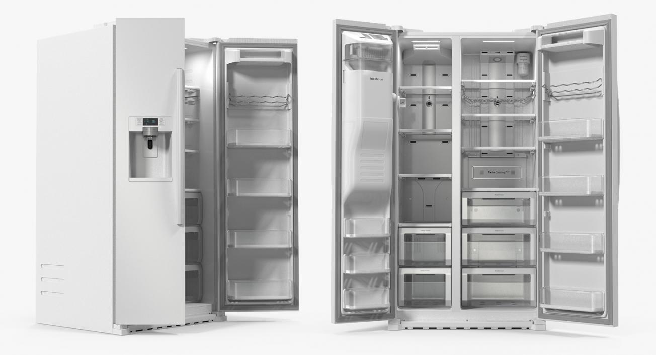 3D Samsung Side By Side Refrigerator Open model