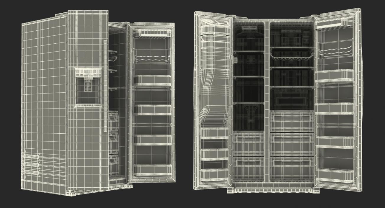 3D Samsung Side By Side Refrigerator Open model