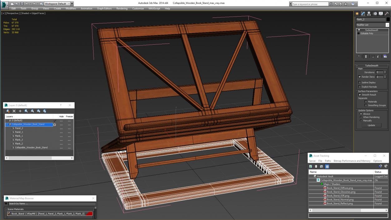 Collapsible Wooden Book Stand 3D model