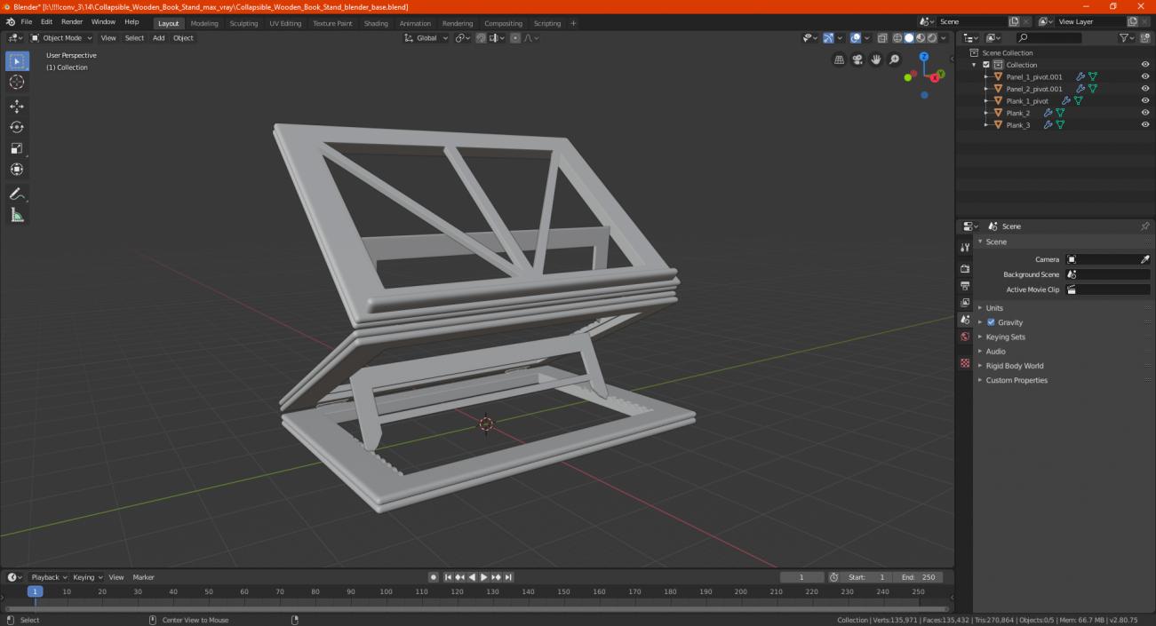 Collapsible Wooden Book Stand 3D model