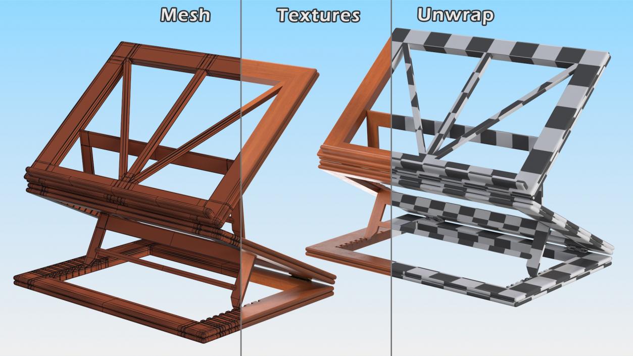 Collapsible Wooden Book Stand 3D model