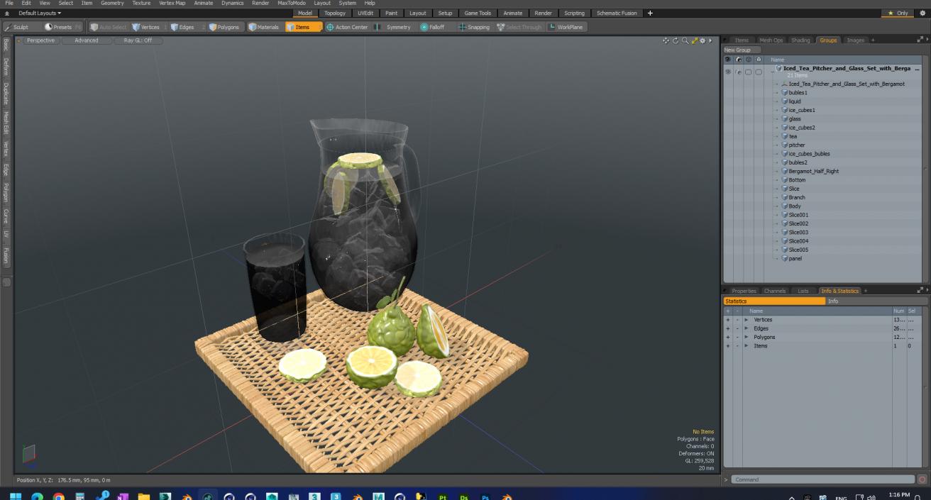 Iced Tea Pitcher and Glass Set with Bergamot 3D model