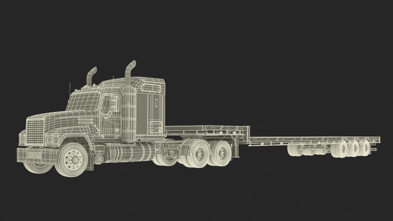 Freight Truck with Flatbed Semi Trailer 3D model