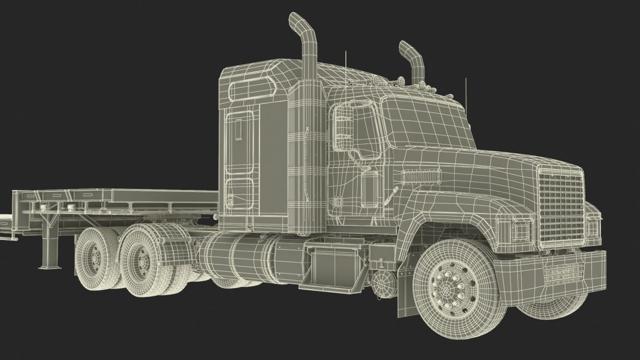 Freight Truck with Flatbed Semi Trailer 3D model