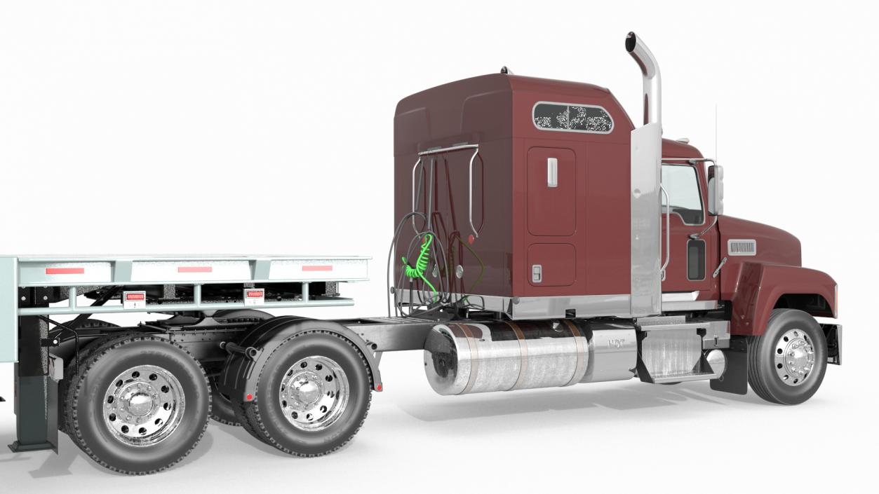 Freight Truck with Flatbed Semi Trailer 3D model