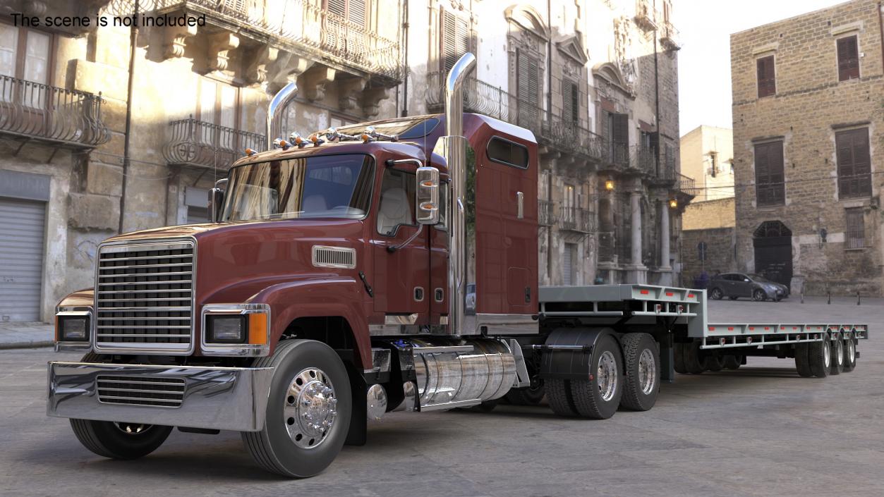 Freight Truck with Flatbed Semi Trailer 3D model