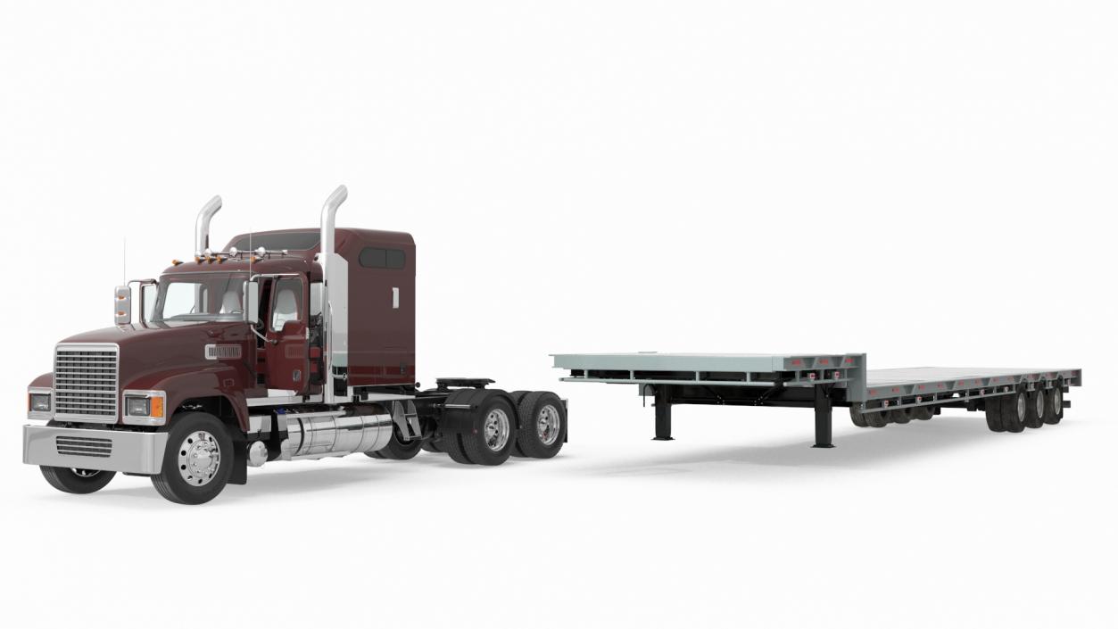 Freight Truck with Flatbed Semi Trailer 3D model