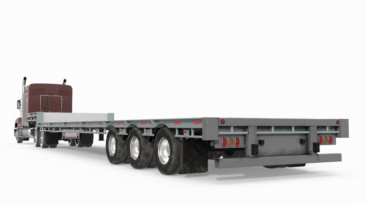 Freight Truck with Flatbed Semi Trailer 3D model