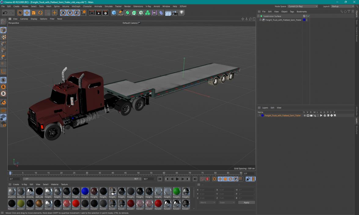 Freight Truck with Flatbed Semi Trailer 3D model