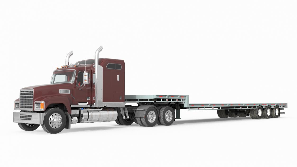 Freight Truck with Flatbed Semi Trailer 3D model