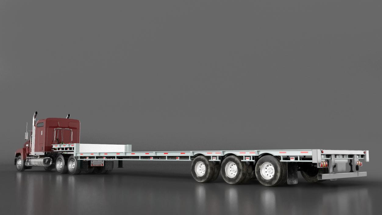 Freight Truck with Flatbed Semi Trailer 3D model