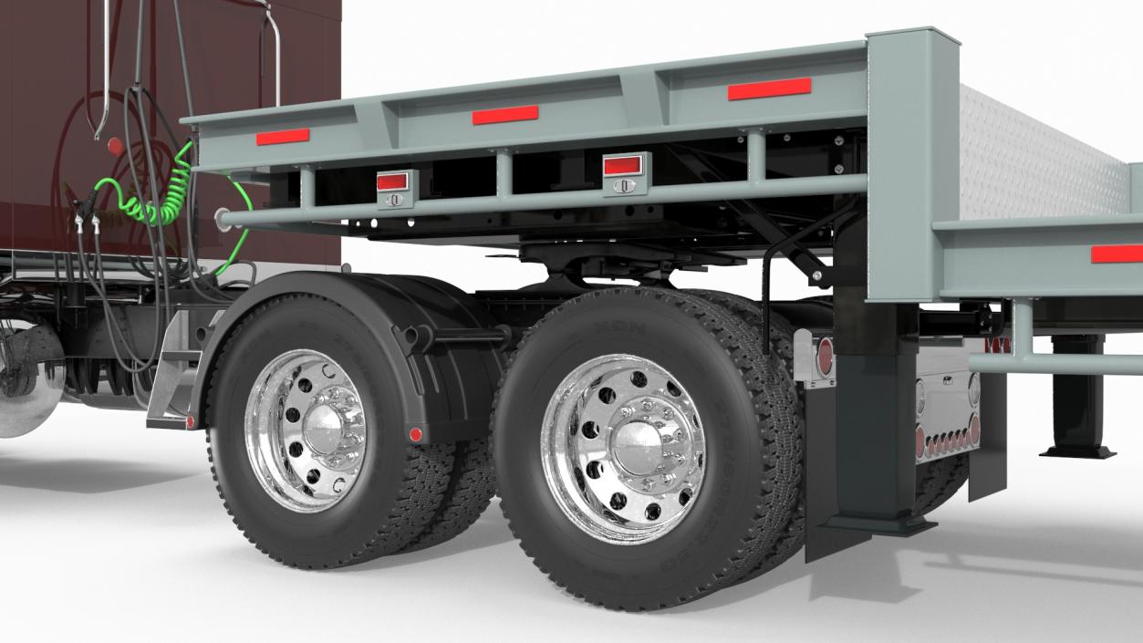 Freight Truck with Flatbed Semi Trailer 3D model