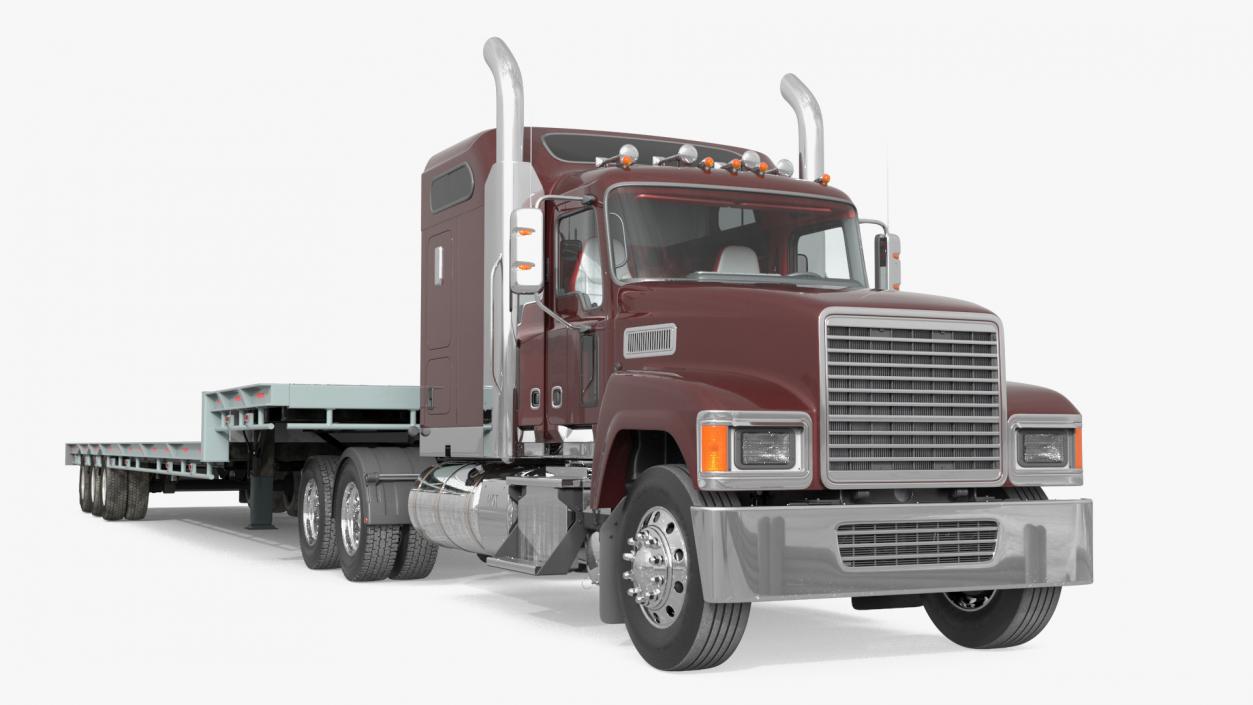 Freight Truck with Flatbed Semi Trailer 3D model