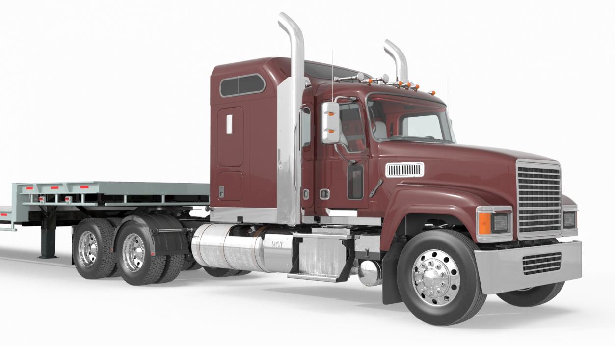 Freight Truck with Flatbed Semi Trailer 3D model