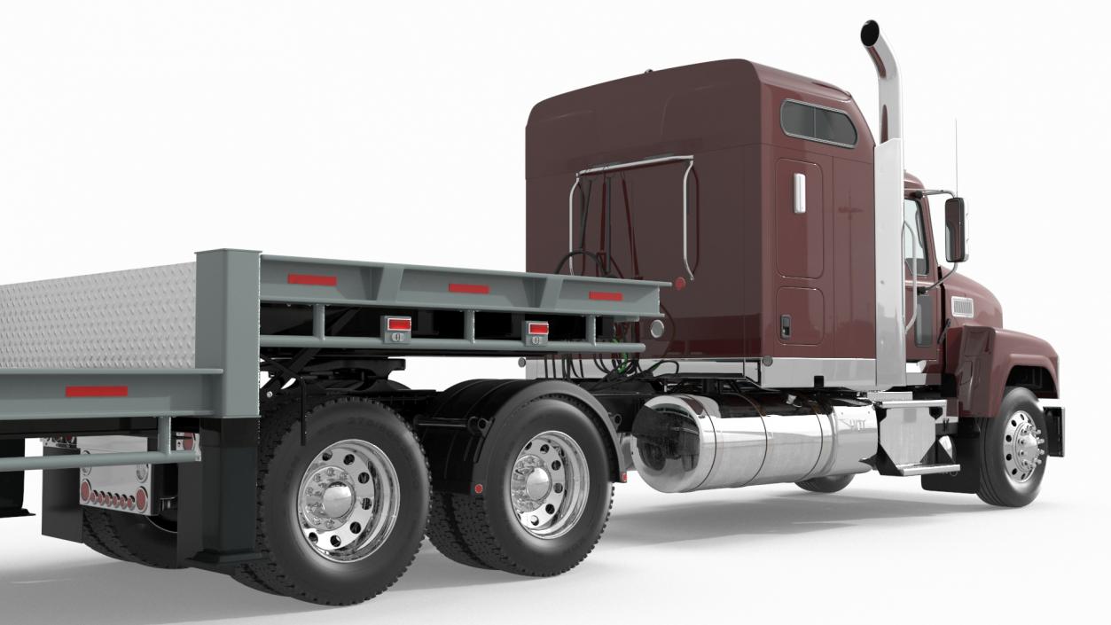 Freight Truck with Flatbed Semi Trailer 3D model